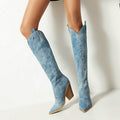 Bottes de cowgirl genouillères en jean tie-dye
