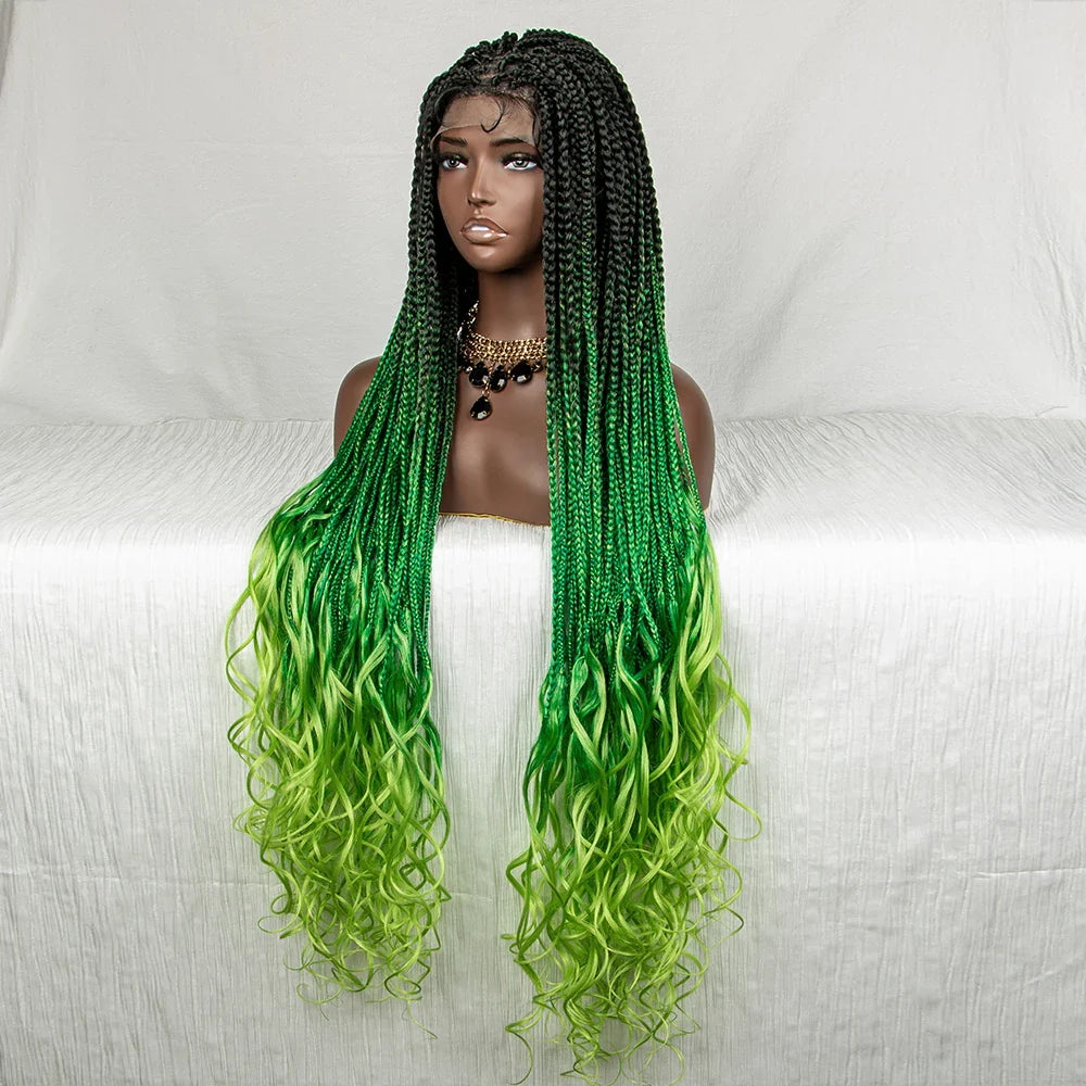 Perrue tressée Water Wave 36" | Dentelle frontale | Cheveux de bébé | Longues tresses