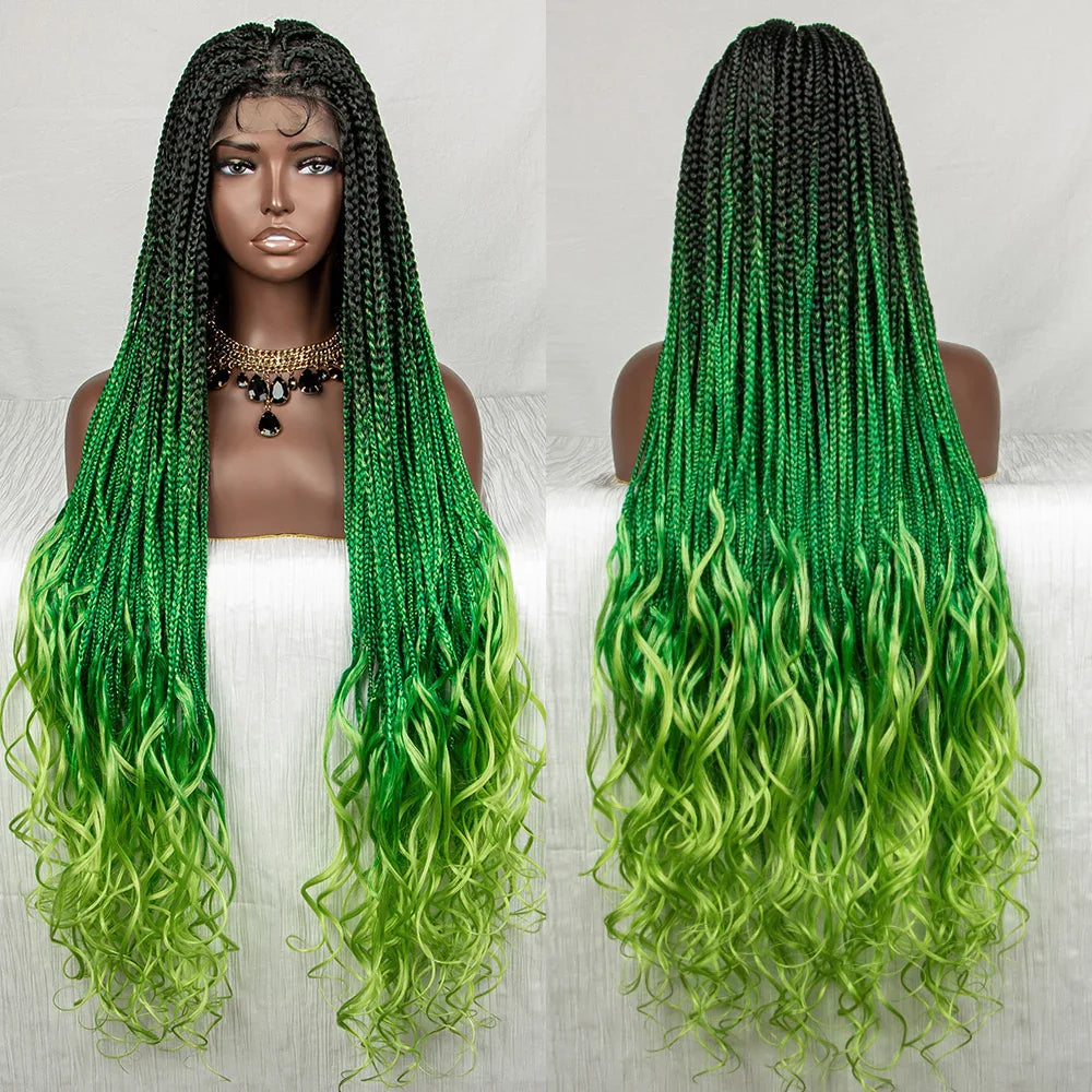 Perrue tressée Water Wave 36" | Dentelle frontale | Cheveux de bébé | Longues tresses