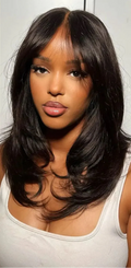 Perruque de Cheveux Humains Dégradée avec Frange Rideau | Lace Frontale 13x4 & Closure 4x4 | Sans Colle Prête à Porter