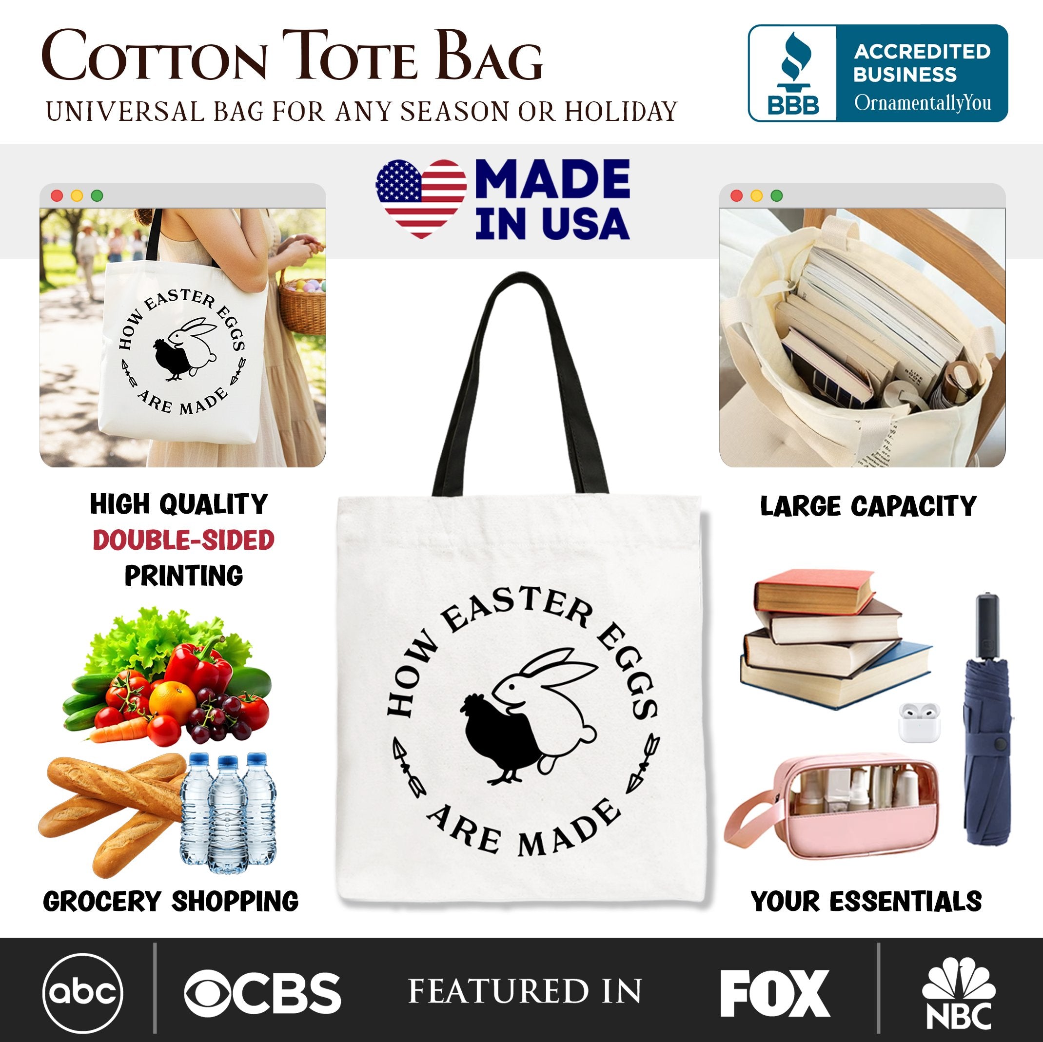 Bold Funny Easter Bunny Sarcastic Tote Bag, How Easter Eggs Are Made Gift Shopper