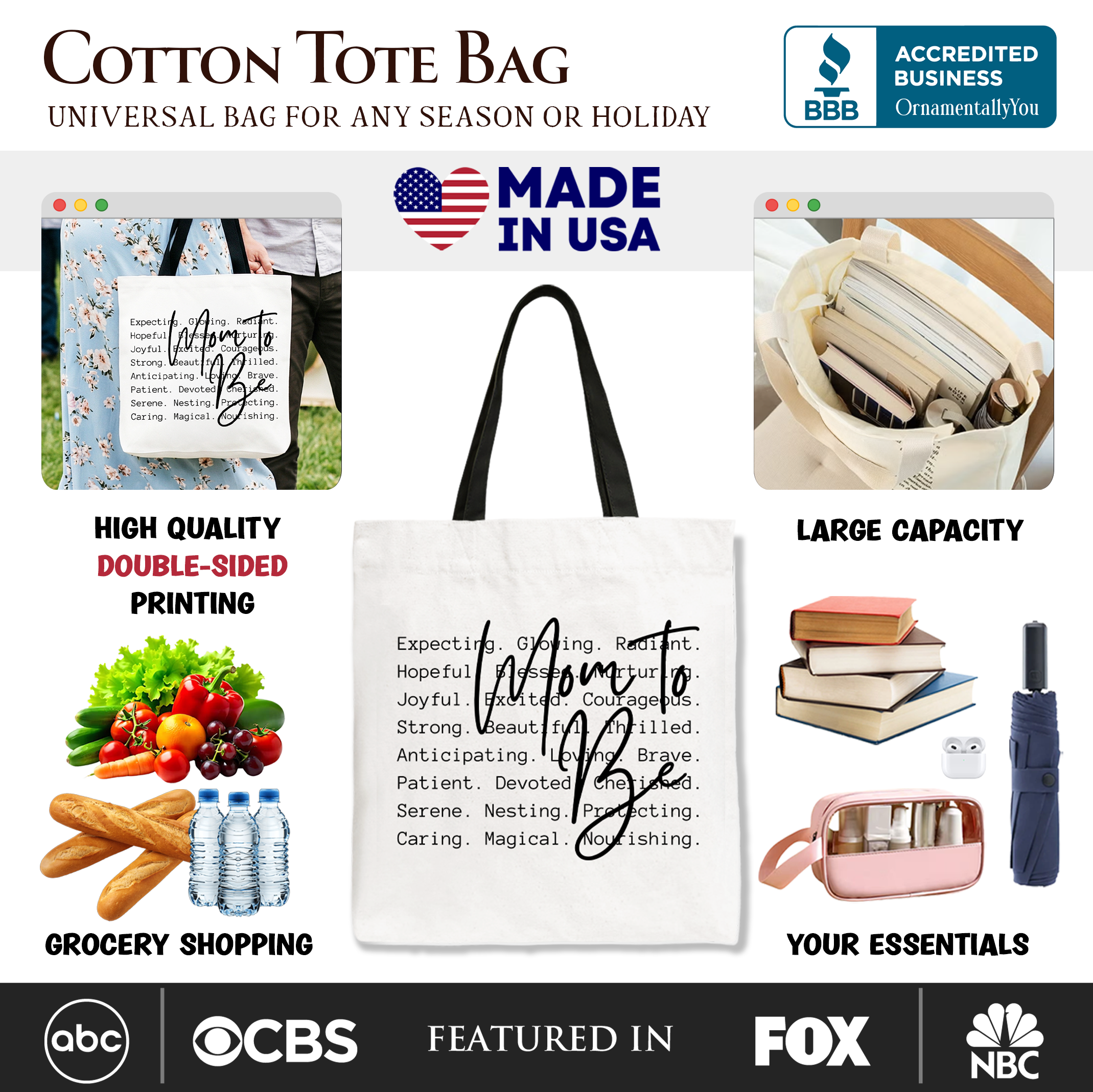 Mom To Be Pregnancy Announcement Tote Bag, Definition Future Mama Pregnant Gift Shopper