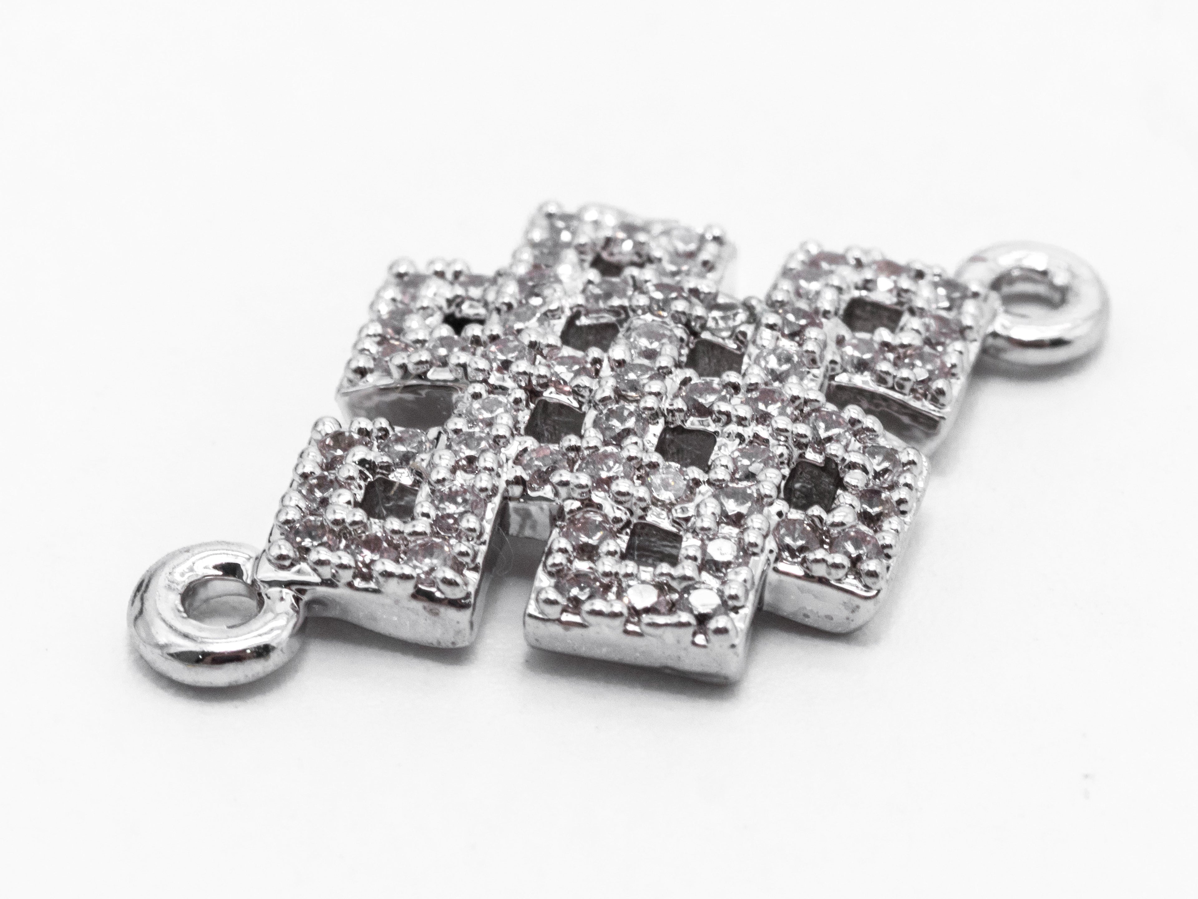 CZ Micro Pave Chinese Knot Connector for Bracelet/Necklace, CZ Cubic Zirconia Space Connector in Gold Silver, 13x12mm,sku#A63