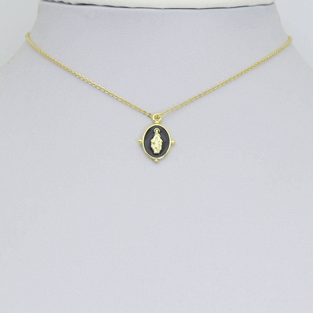 Oval Black/White/Blue/GreenEnamel Mary Saint Oval shape Pendant, Sku#B135