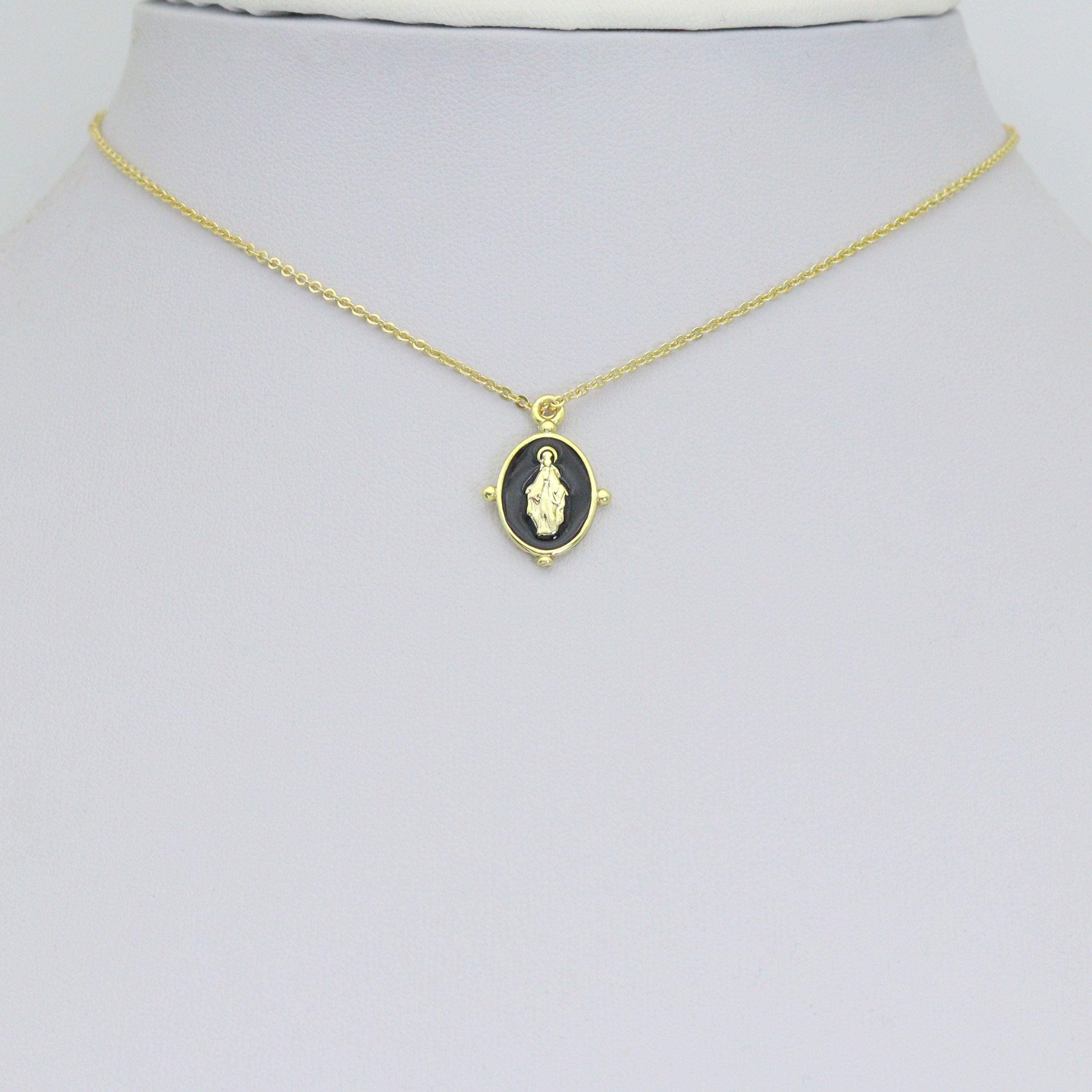 Oval Black/White/Blue/GreenEnamel Mary Saint Oval shape Pendant, Sku#B135