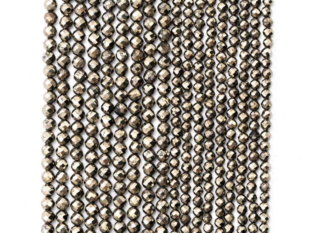 Quality Faceted Golden Pyrite Round  Faceted Beads 2/3/4mm Gemstones Beads,Natural Pyrite Beads,15.5" Full Strand,SKU#U108