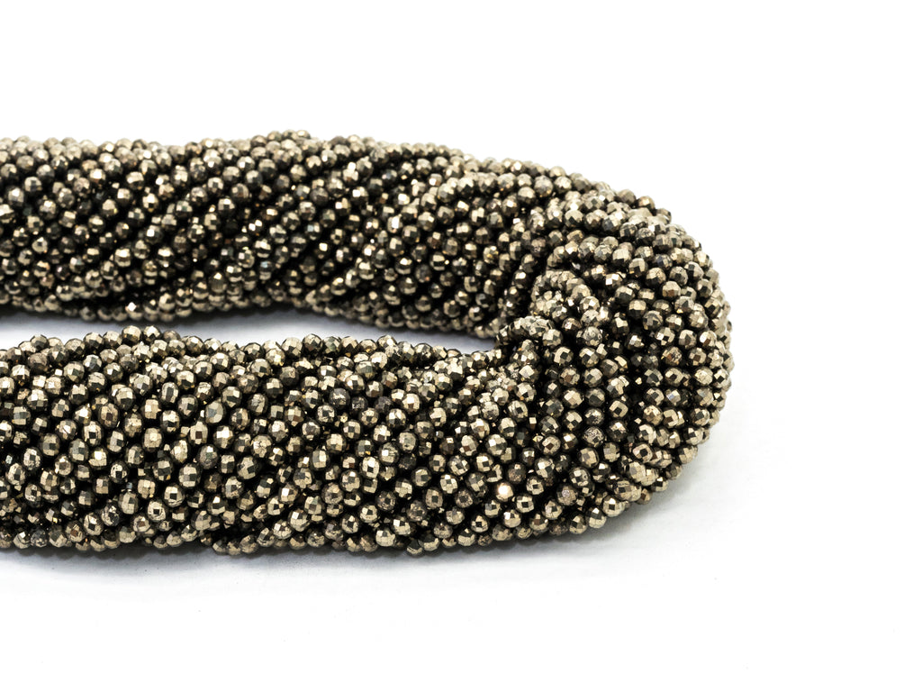 Quality Faceted Golden Pyrite Round  Faceted Beads 2/3/4mm Gemstones Beads,Natural Pyrite Beads,15.5" Full Strand,SKU#U108