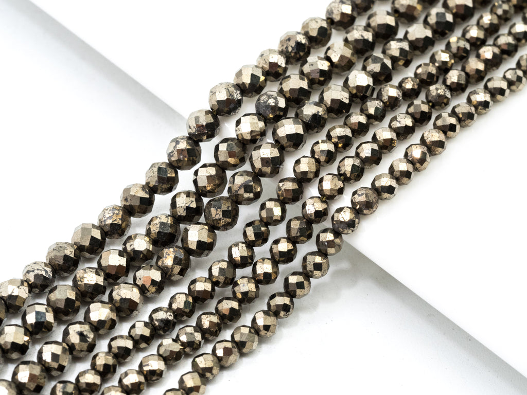 Quality Faceted Golden Pyrite Round  Faceted Beads 2/3/4mm Gemstones Beads,Natural Pyrite Beads,15.5" Full Strand,SKU#U108