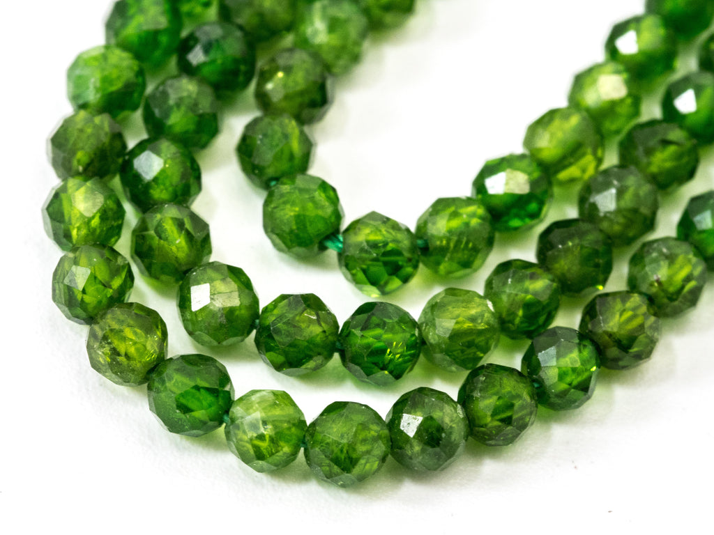 Top Quality Green Diopside  Faceted Round Beads, 43mm/5mm/2x3mm Genuine Diopside Beads,15.5" Full Strand, SKU#U111