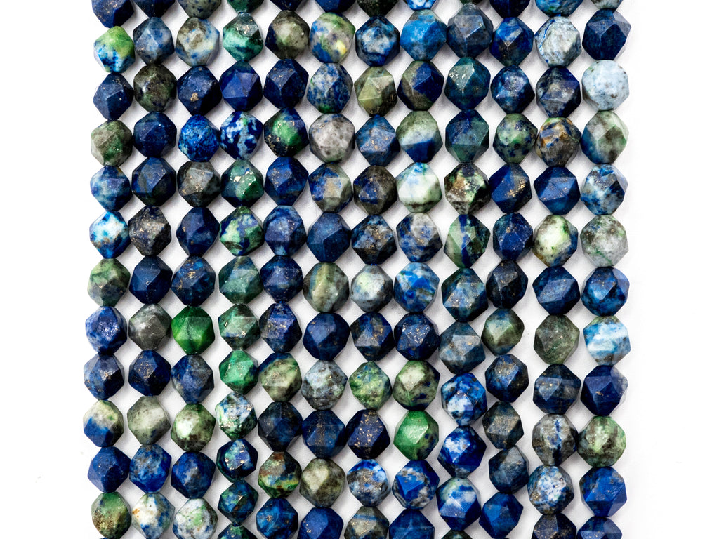 Unique Cut Quality Natural Lapis beads, 6mm/8mm/10mm/12mm, Diamond Cut Faceted Round Blue Green Gemstone Beads, 15.5inch strand, SKU#U132