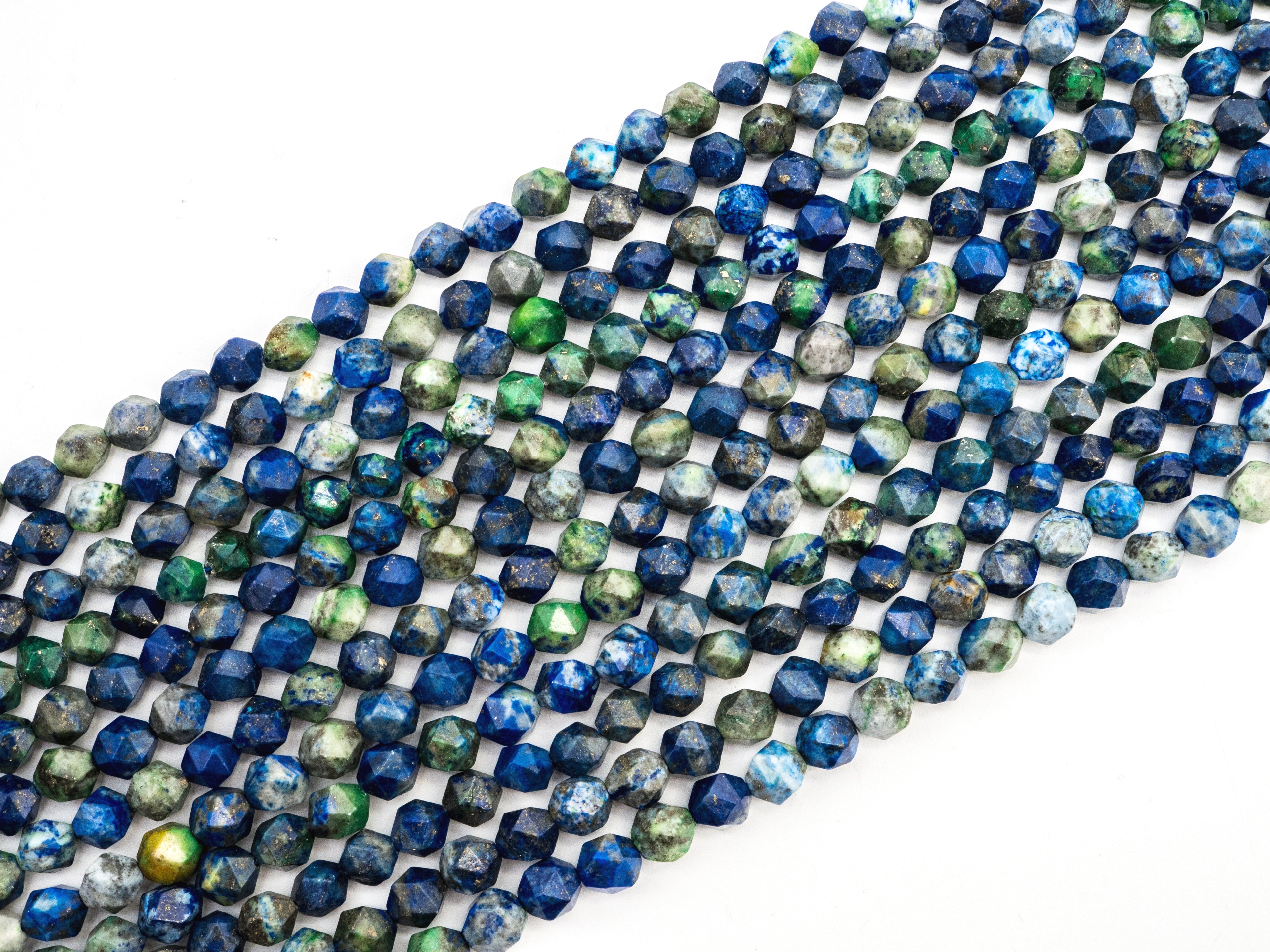 Unique Cut Quality Natural Lapis beads, 6mm/8mm/10mm/12mm, Diamond Cut Faceted Round Blue Green Gemstone Beads, 15.5inch strand, SKU#U132