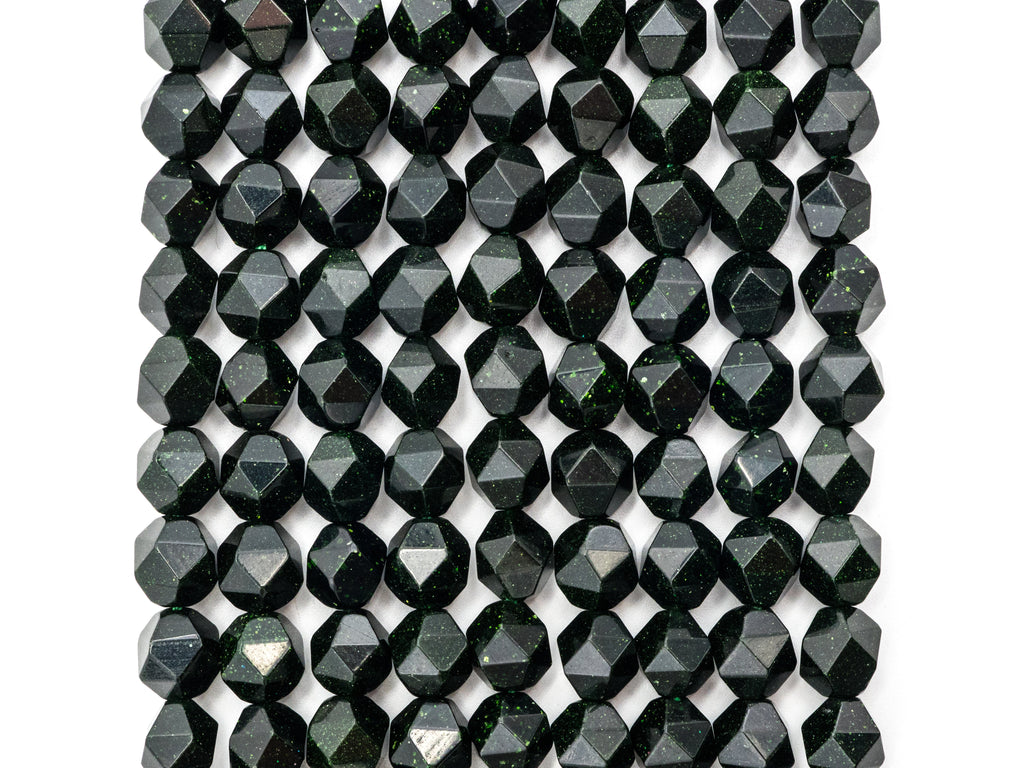Unique Diamond Cut Quality Natural Dark Green Goldstone beads, SKU#U148c
