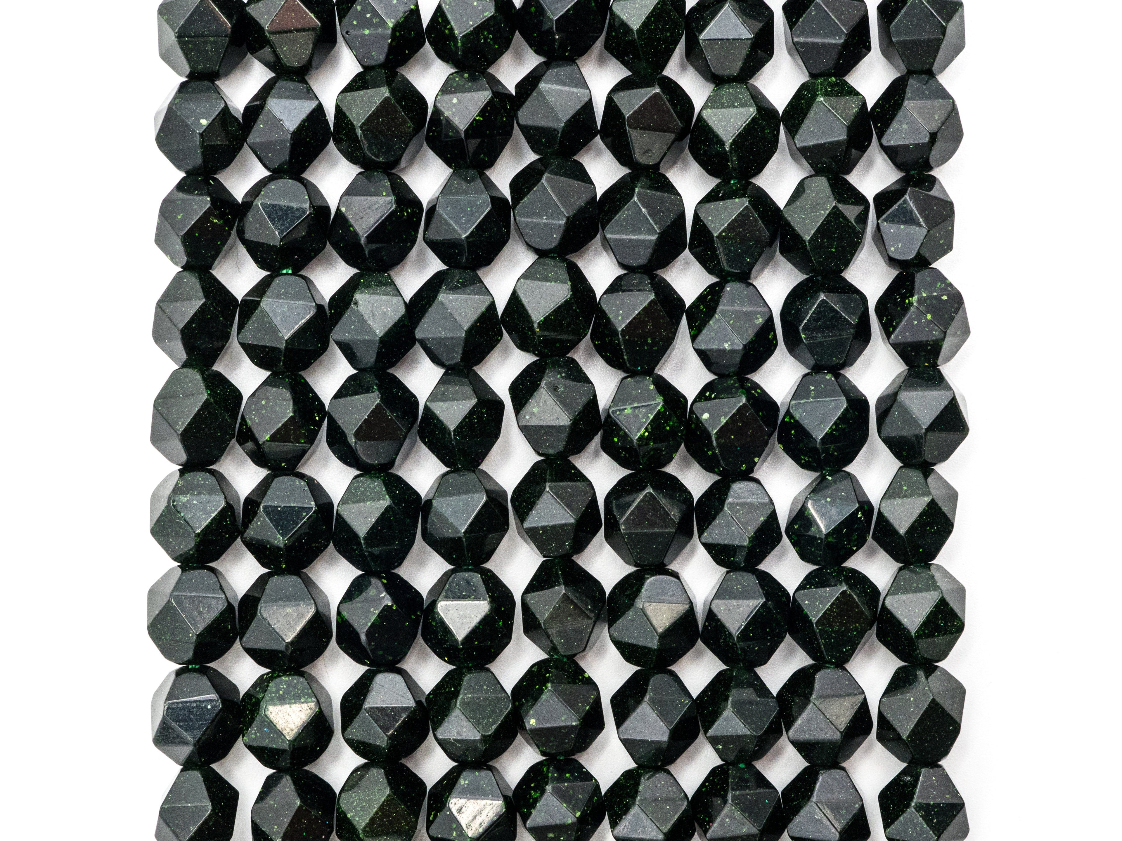 Unique Diamond Cut Quality Natural Dark Green Goldstone beads, SKU#U148c