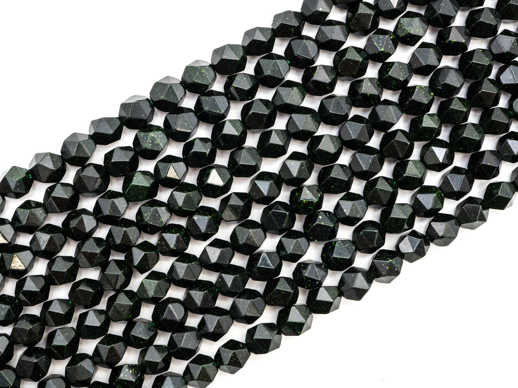 Unique Diamond Cut Quality Natural Dark Green Goldstone beads, SKU#U148c