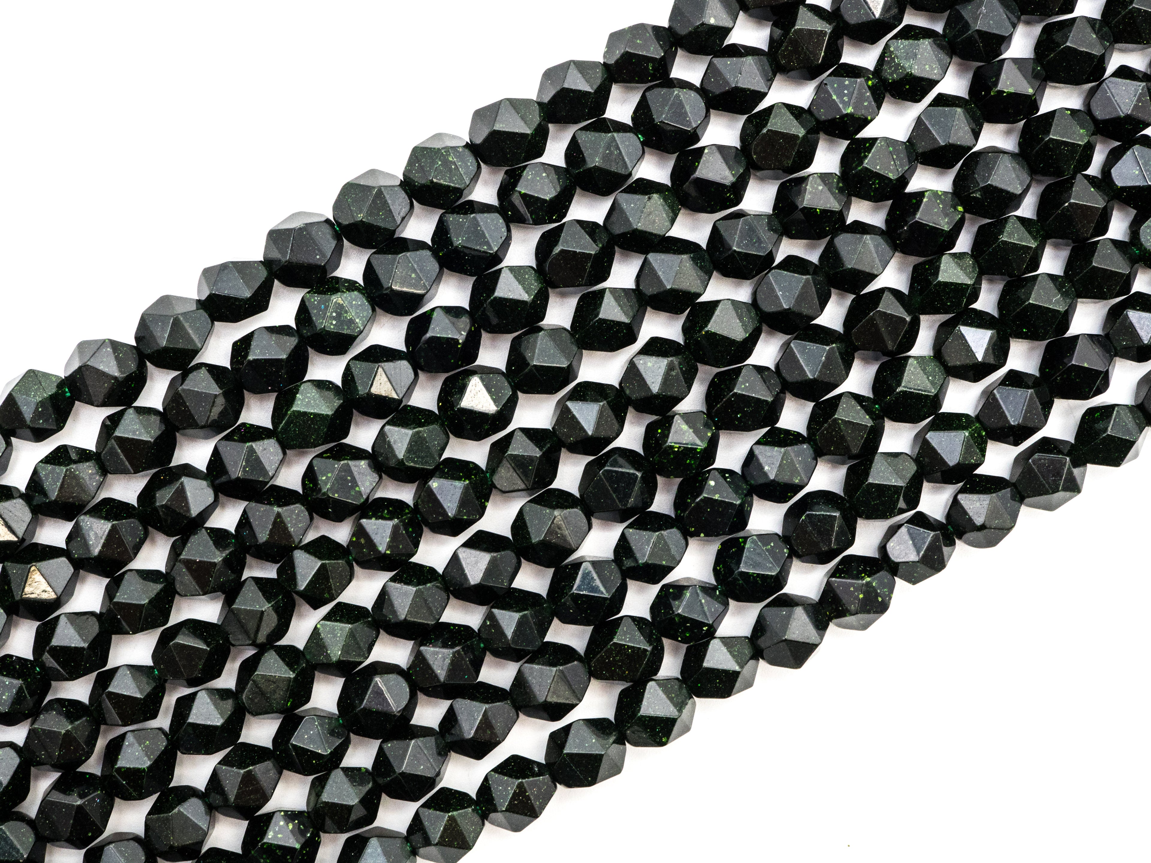 Unique Diamond Cut Quality Natural Dark Green Goldstone beads, SKU#U148c