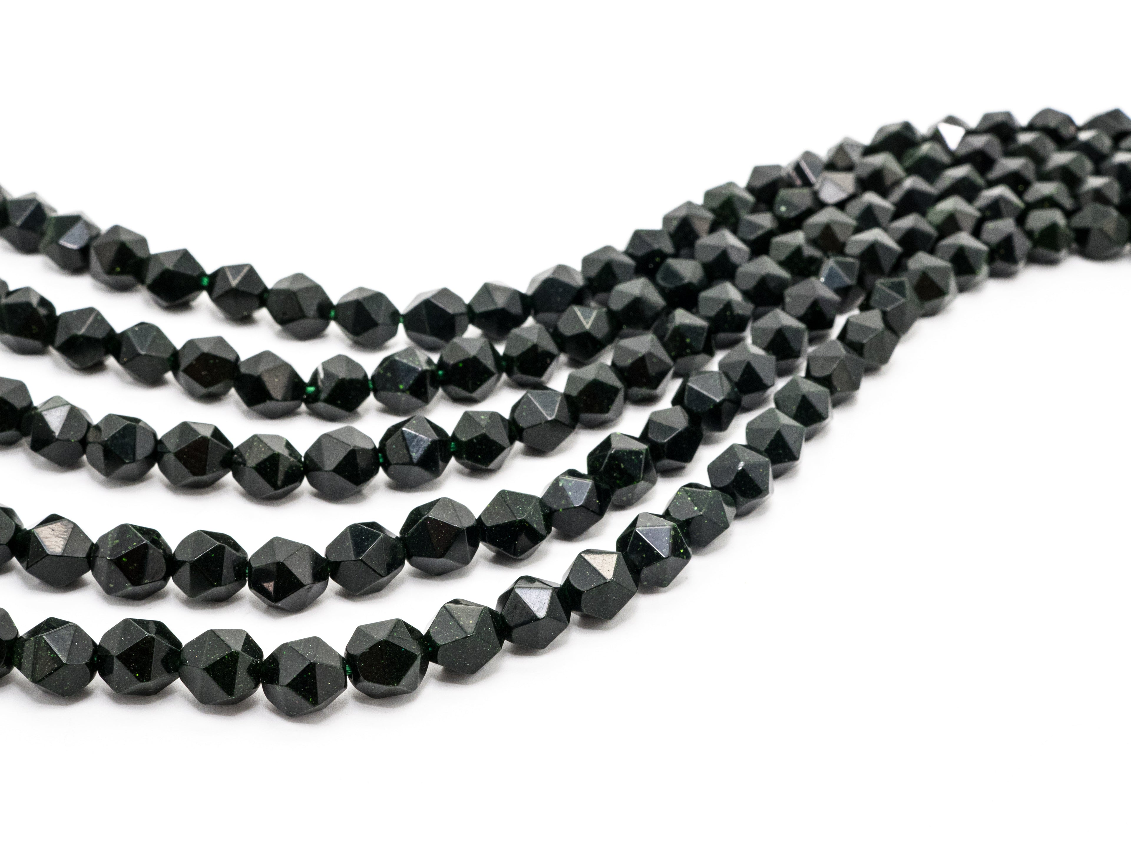 Unique Diamond Cut Quality Natural Dark Green Goldstone beads, SKU#U148c