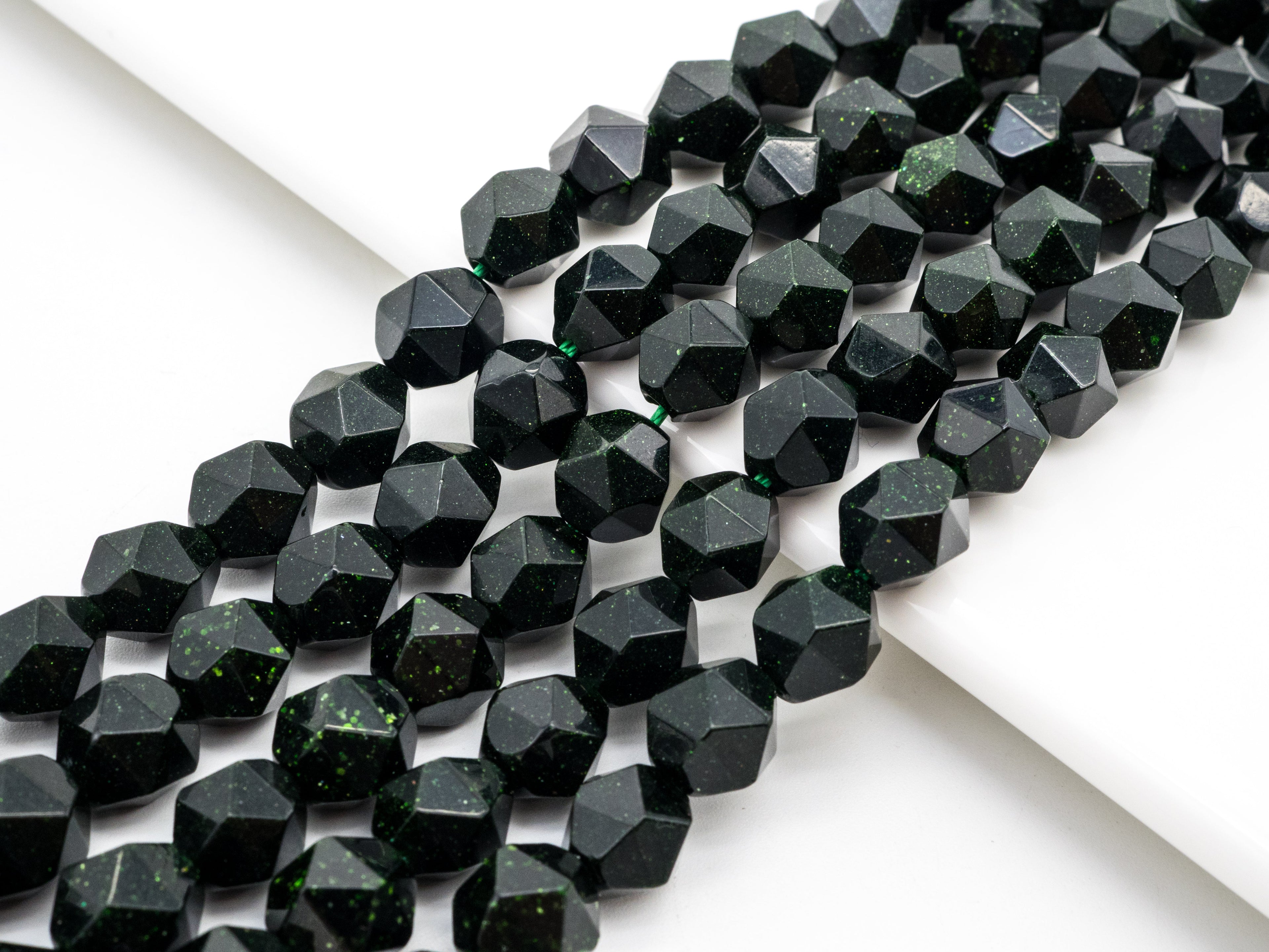 Unique Diamond Cut Quality Natural Dark Green Goldstone beads, SKU#U148c