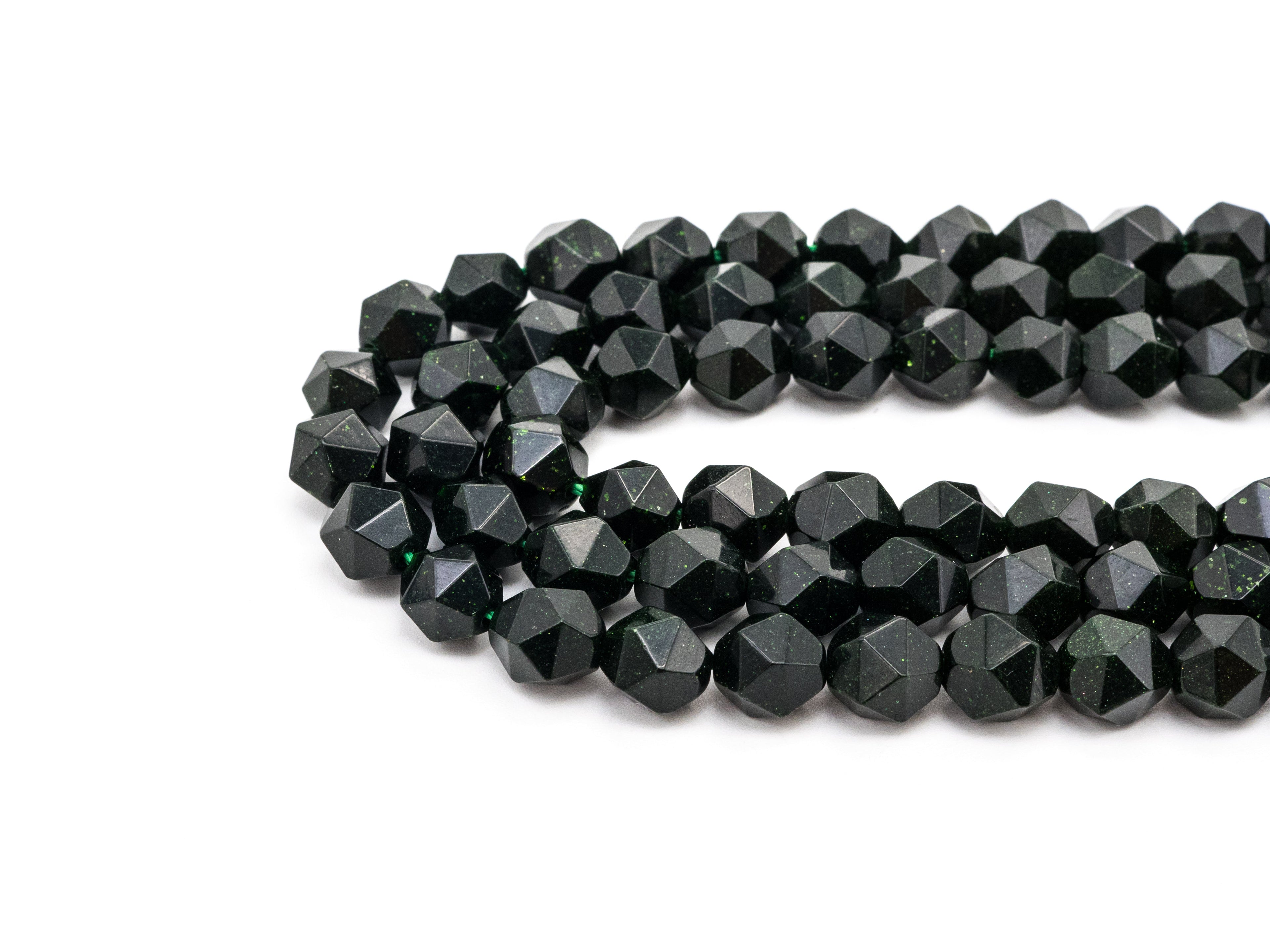Unique Diamond Cut Quality Natural Dark Green Goldstone beads, SKU#U148c