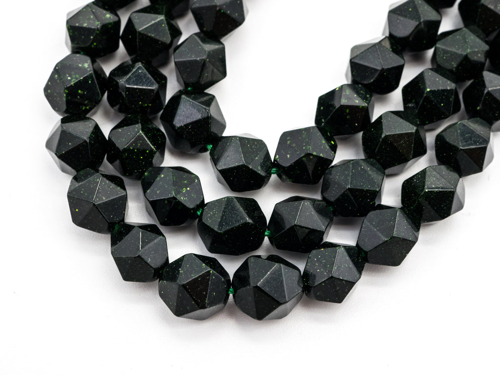 Unique Diamond Cut Quality Natural Dark Green Goldstone beads, SKU#U148c