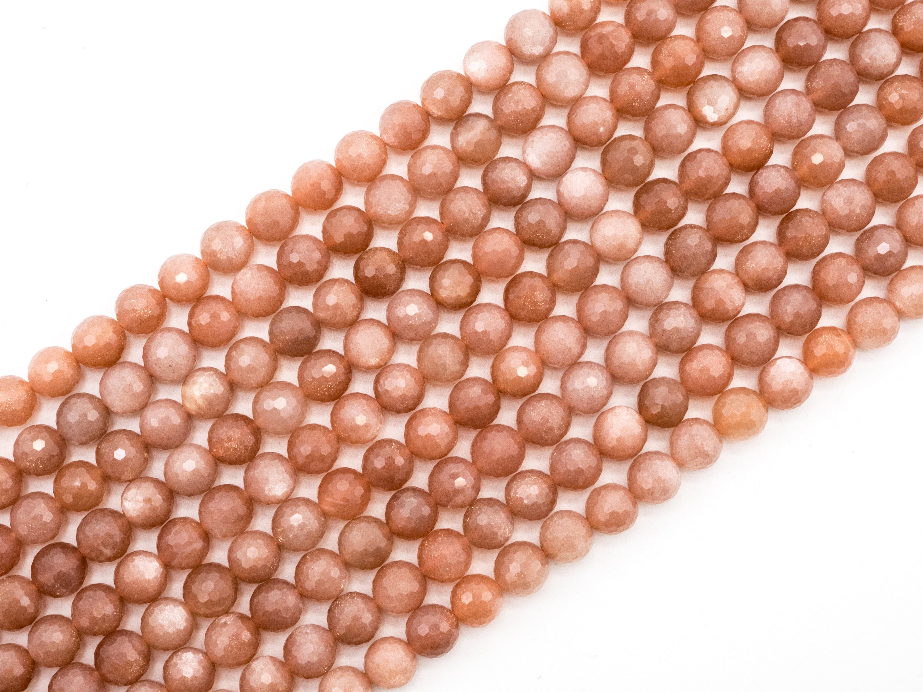 Quality Natural Peach Moonstone Beads, 8mm/10mm Faceted Round Gemstone Beads, 15.5'' Full Strand, SKU#U150