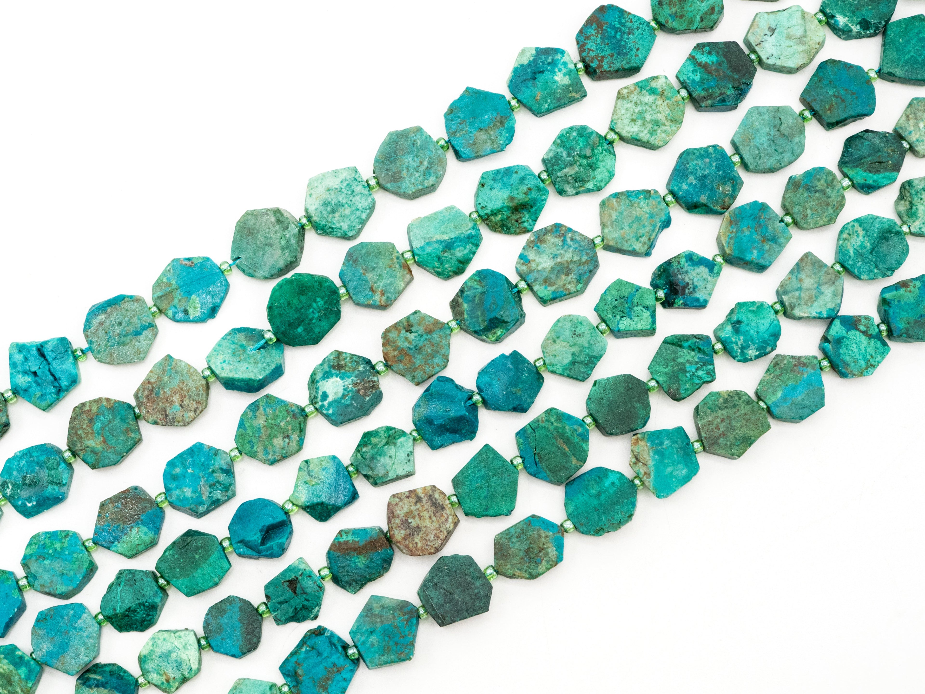 High Quality Natural Chrysocolla Gemstone beads, 15mm, Polygon Green Gemstone Beads, 15.5" strand, SKU#U172
