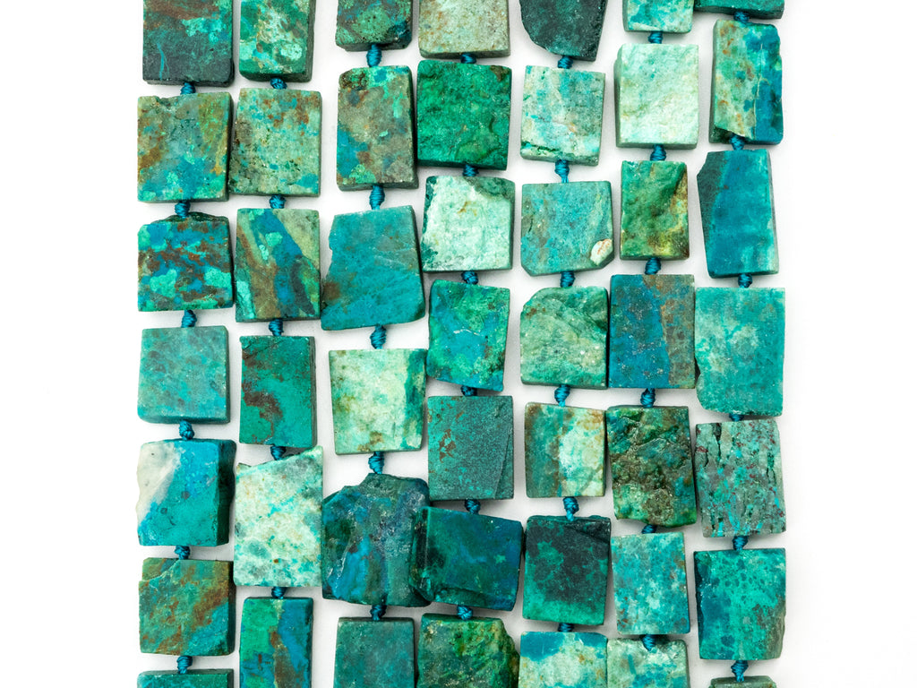 Quality Natural Chrysocolla Rectangle beads, 13-18mm, Natural Green Gemstone Beads,Chrysocolla Irregular Beads 15-16 inches strand, SKU#U171