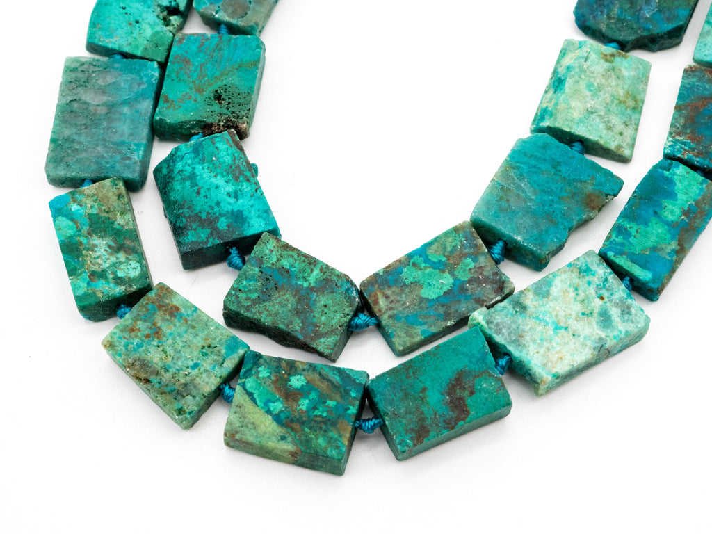 Quality Natural Chrysocolla Rectangle beads, 13-18mm, Natural Green Gemstone Beads,Chrysocolla Irregular Beads 15-16 inches strand, SKU#U171