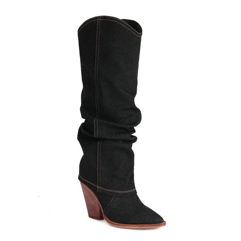 Bottes de cowboy souples en denim | Élégantes bottes de cowboy hautes pour cow-girls