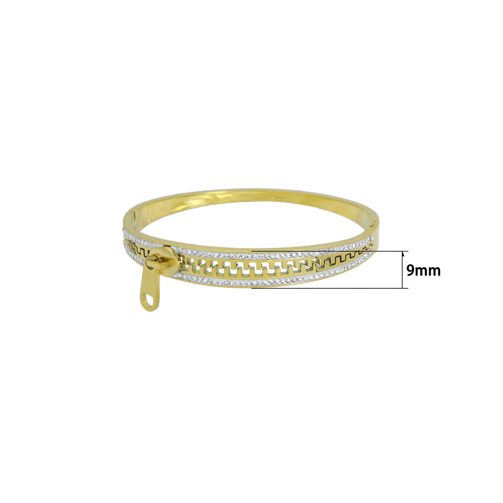 Gold Silver Stainless Steel Zipper CZ Pave  Bracelet, Sku#BXG10