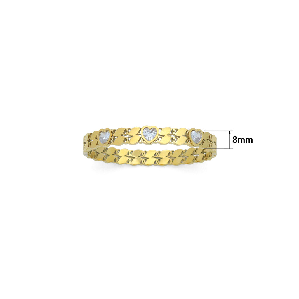 Clear Heart CZ Gold Silver Adjustable Bracelet, Sku#BXG11