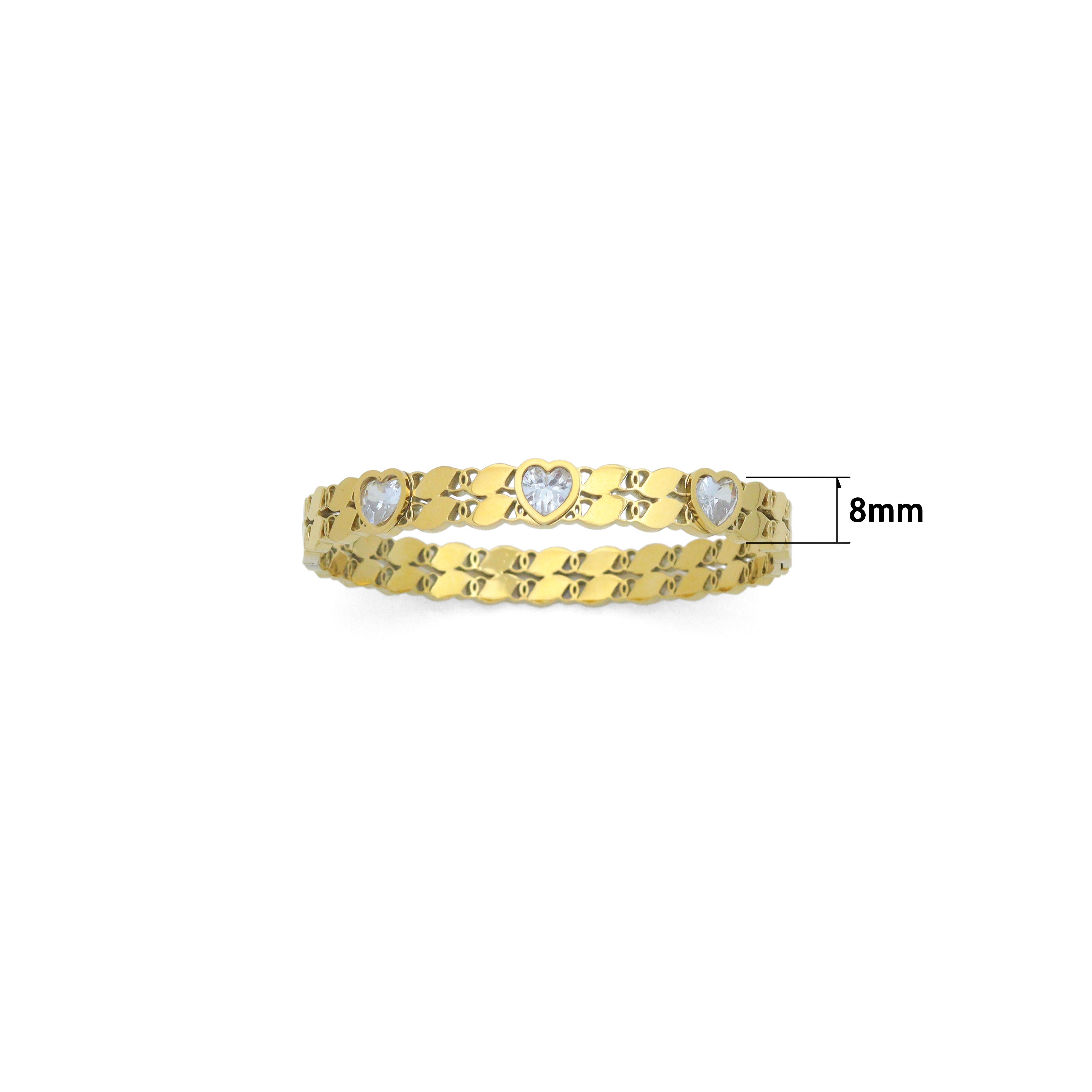 Clear Heart CZ Gold Silver Adjustable Bracelet, Sku#BXG11