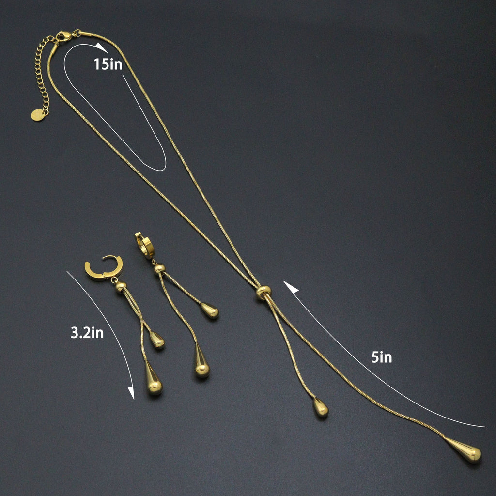Gold Teardrop Pendant Snake Chain Necklace Earring set, Sku#BXG13