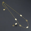 Mother of Pearl Oval Gold Link Adjustable Necklace Earring set, Sku#BXG14