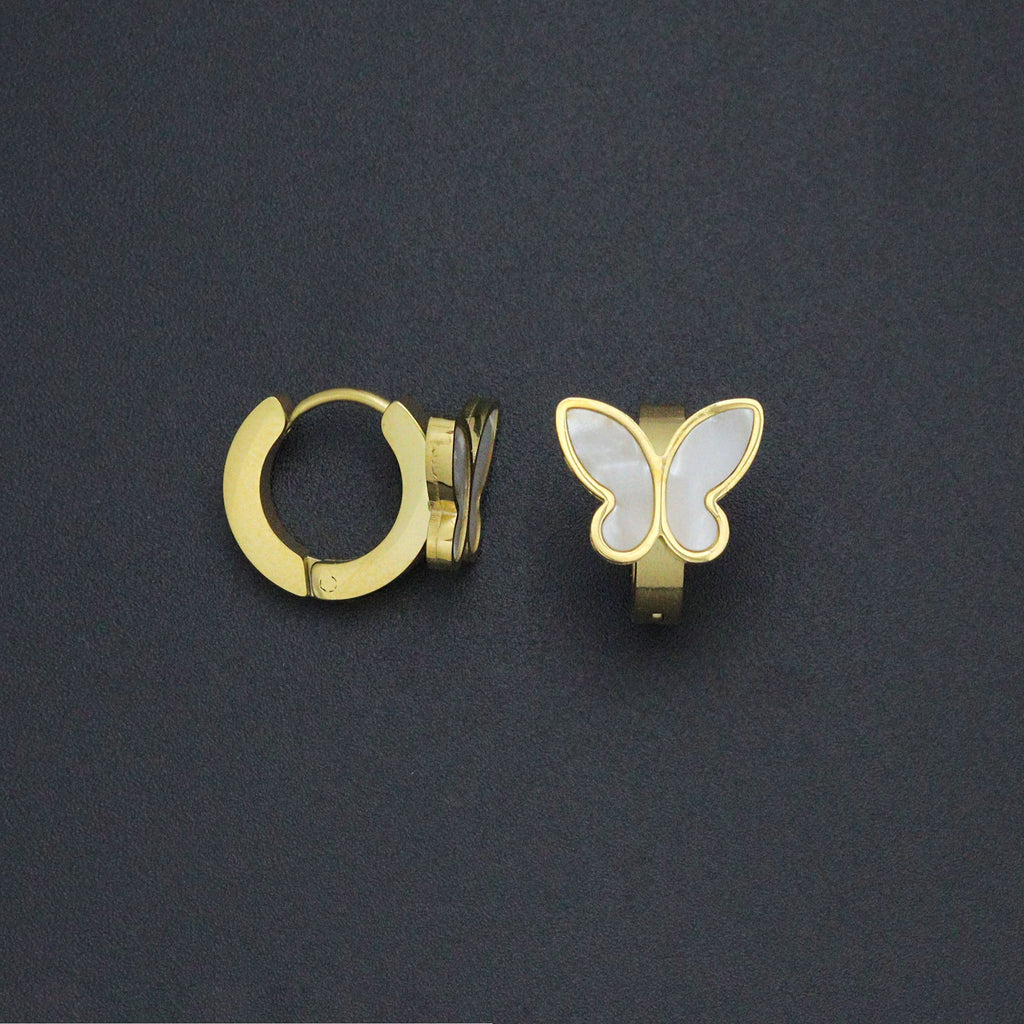 White Mother of Pearl Butterfly Hoop Earrings, Sku#BXG16