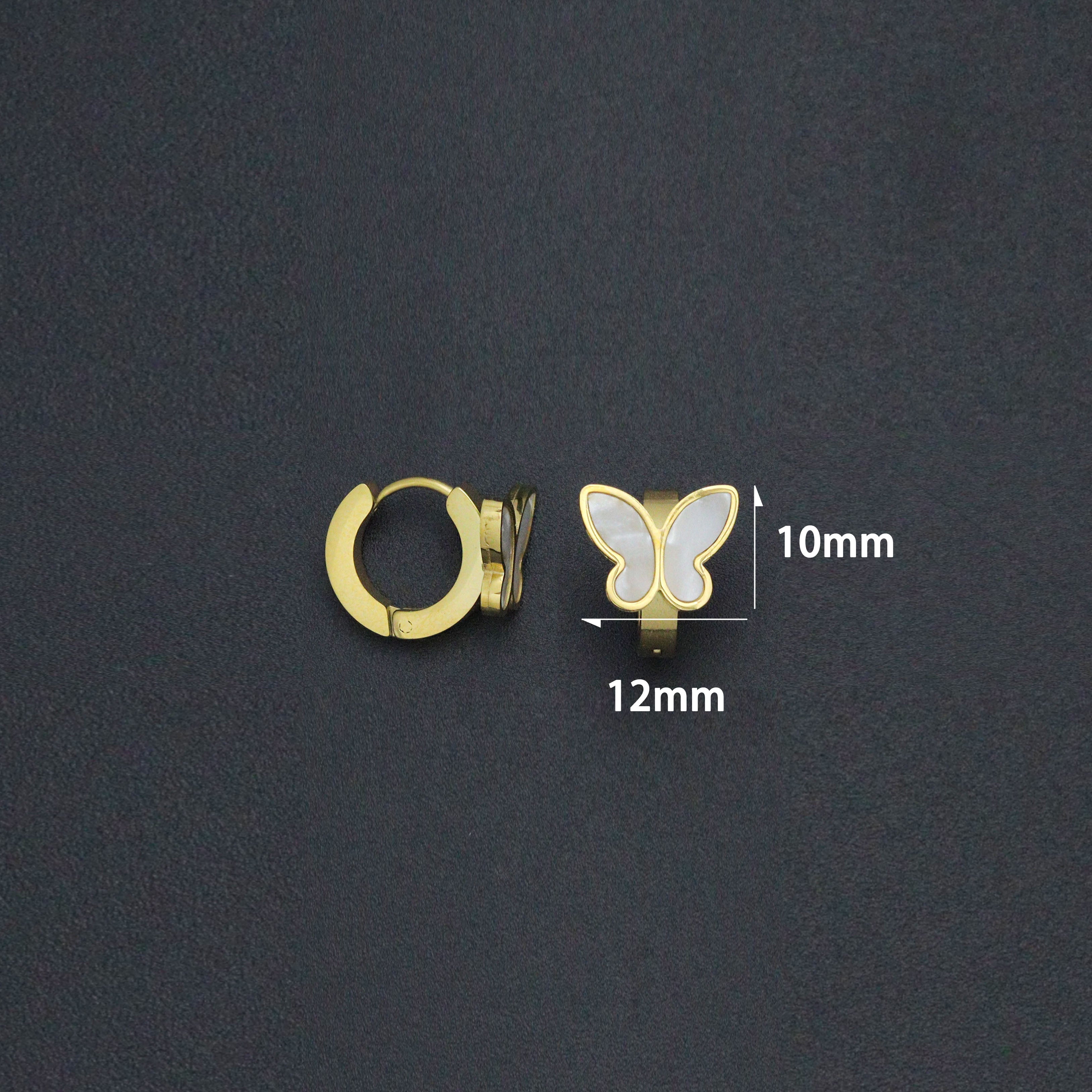 White Mother of Pearl Butterfly Hoop Earrings, Sku#BXG16