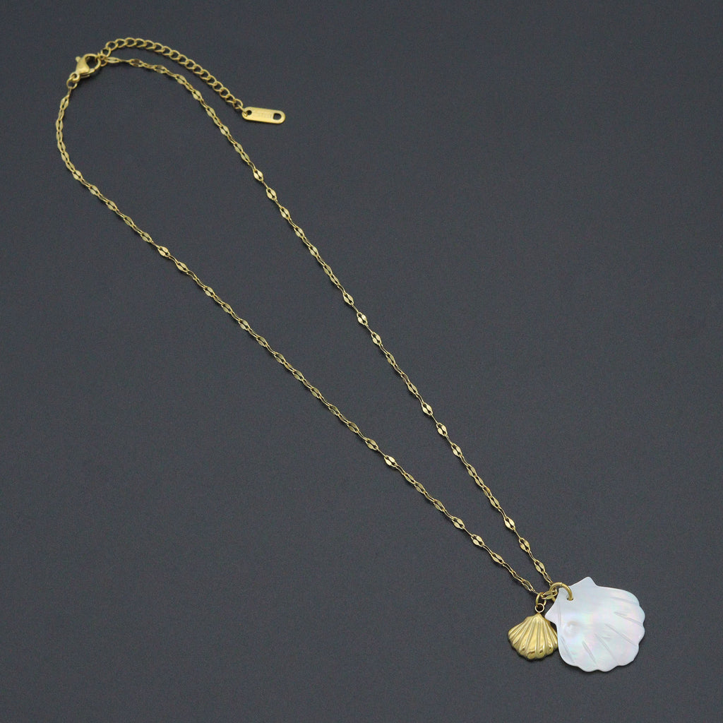 Mother of Pearl Shell Pendant Gold Dainty Link Adjustable Necklace , Sku#BXG17