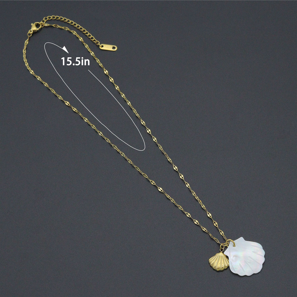 Mother of Pearl Shell Pendant Gold Dainty Link Adjustable Necklace , Sku#BXG17