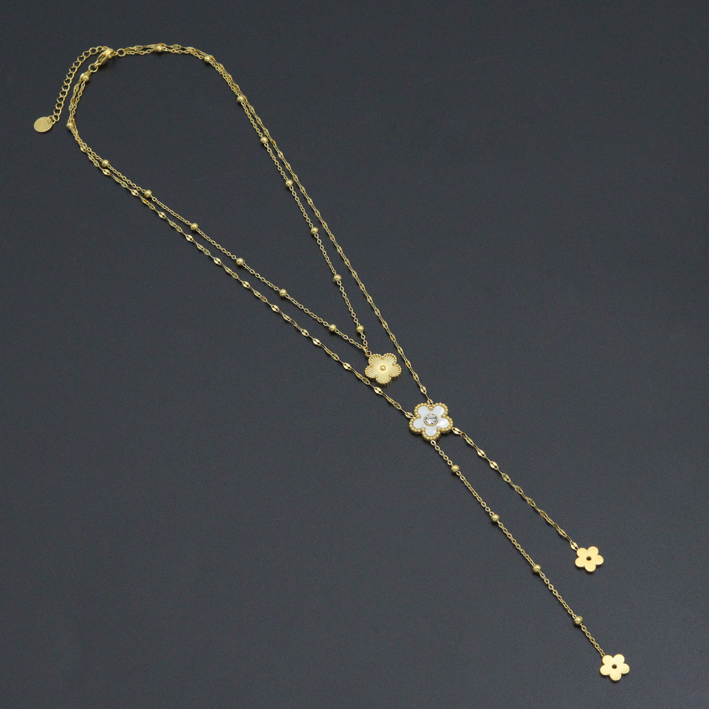 Flower Pendant Double Link Link Chain Necklace , Sku#BXG18