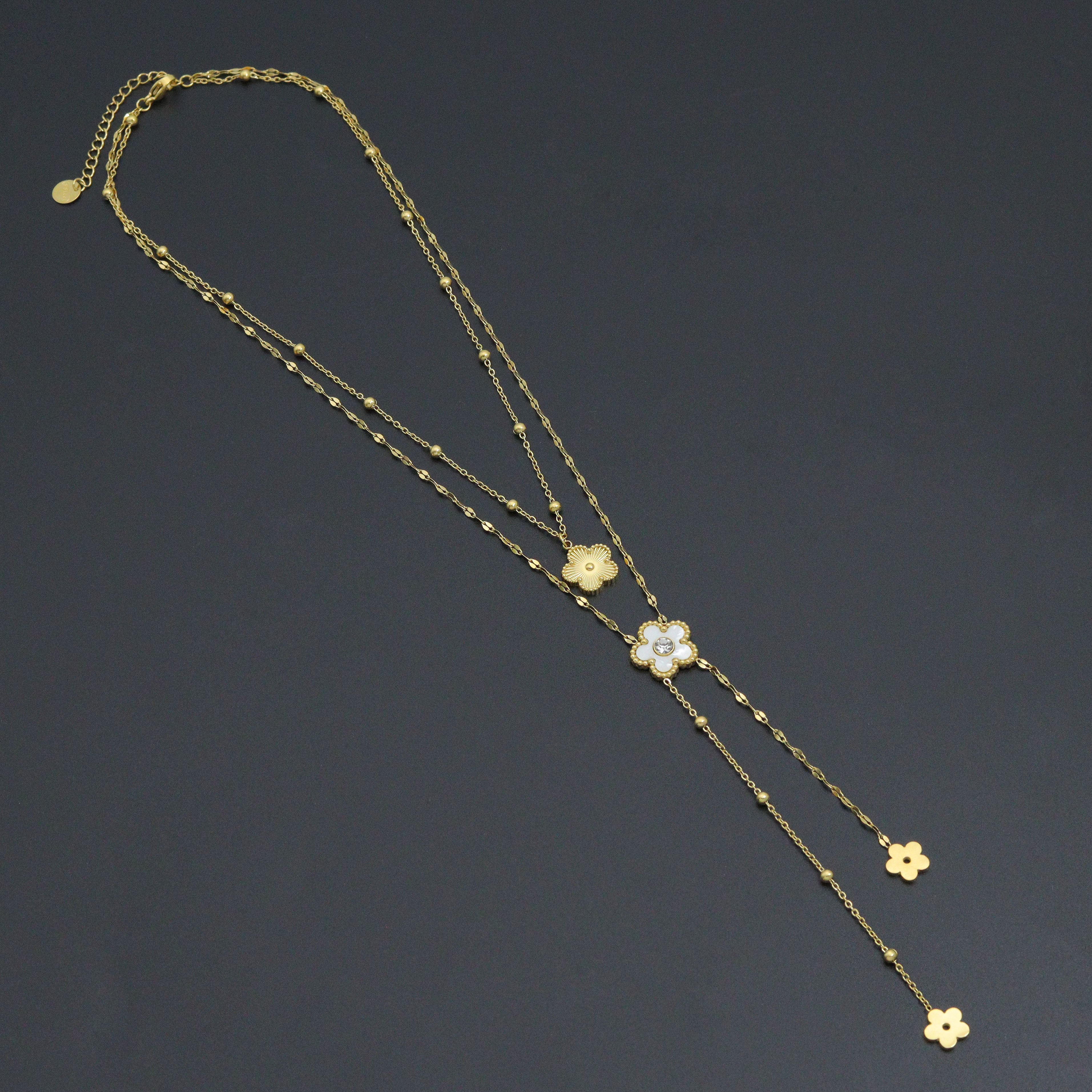 Flower Pendant Double Link Link Chain Necklace , Sku#BXG18
