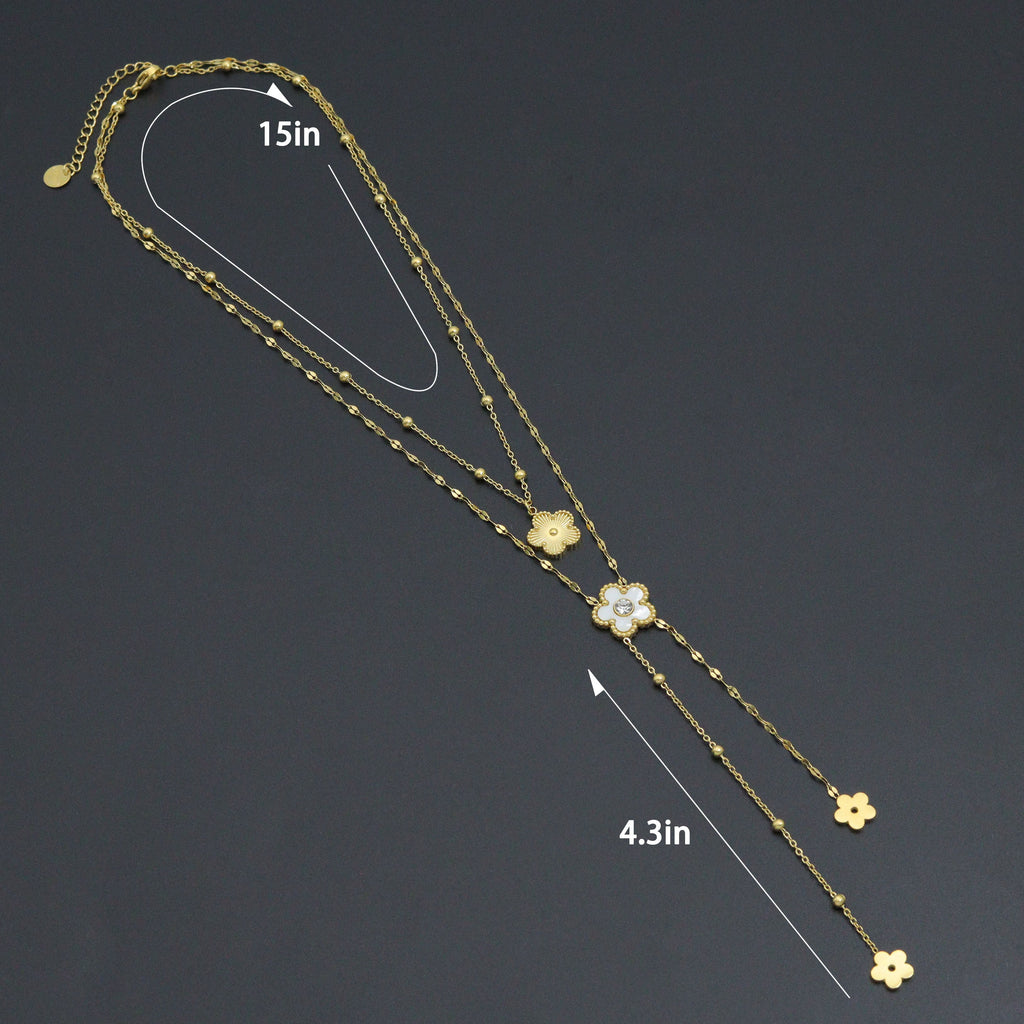 Flower Pendant Double Link Link Chain Necklace , Sku#BXG18