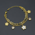 Gold Clover Heart Pendant Doule Link Chain Charm Bracelet, Sku#BXG19
