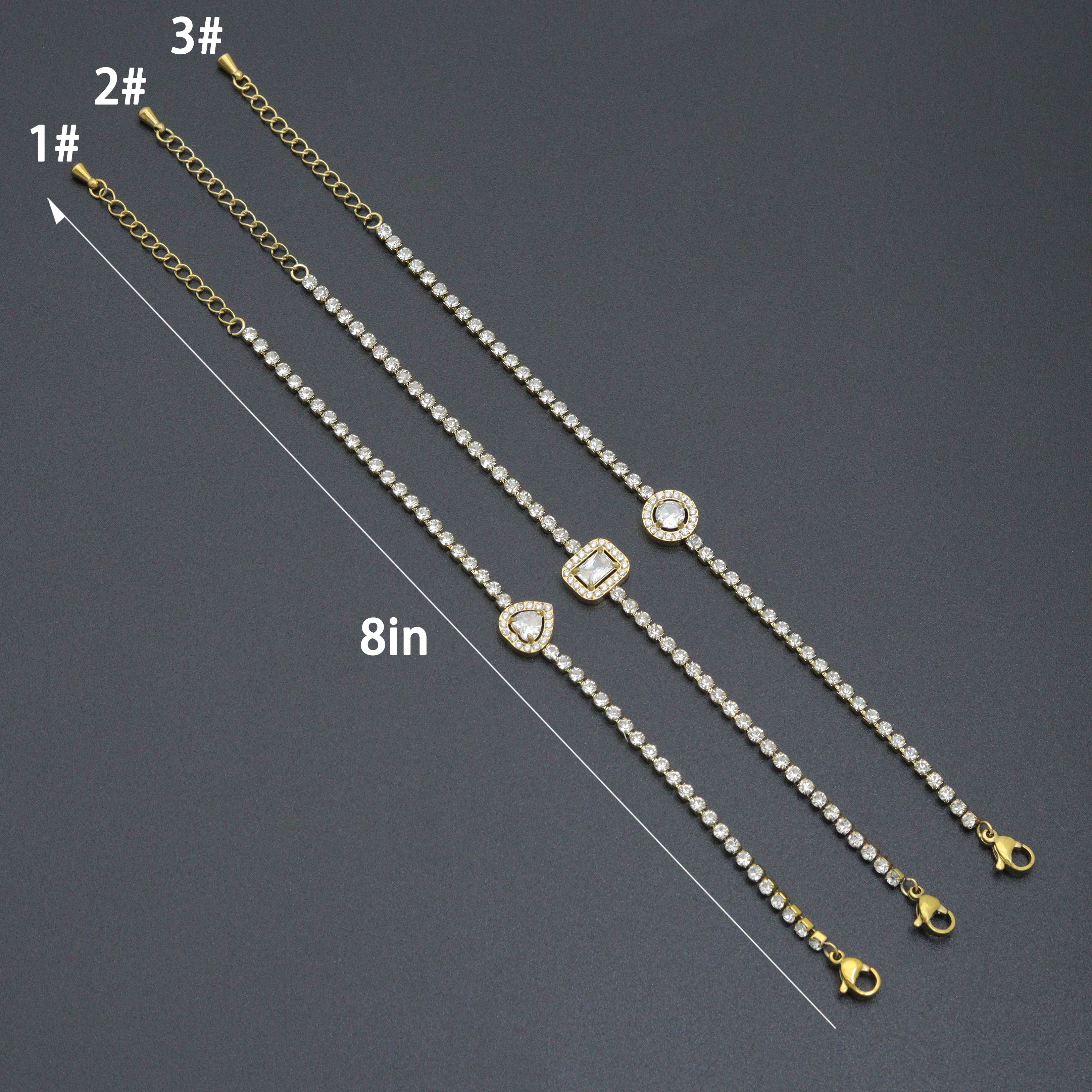 Tennis Chain Bracelet with Heart Rectangle Round CZ Bracelet, Sku#BXG21