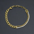 Stainless Steel Gold Cuban Link Chain CZ Ball chain Adjustable Bracelet, Sku#BXG22