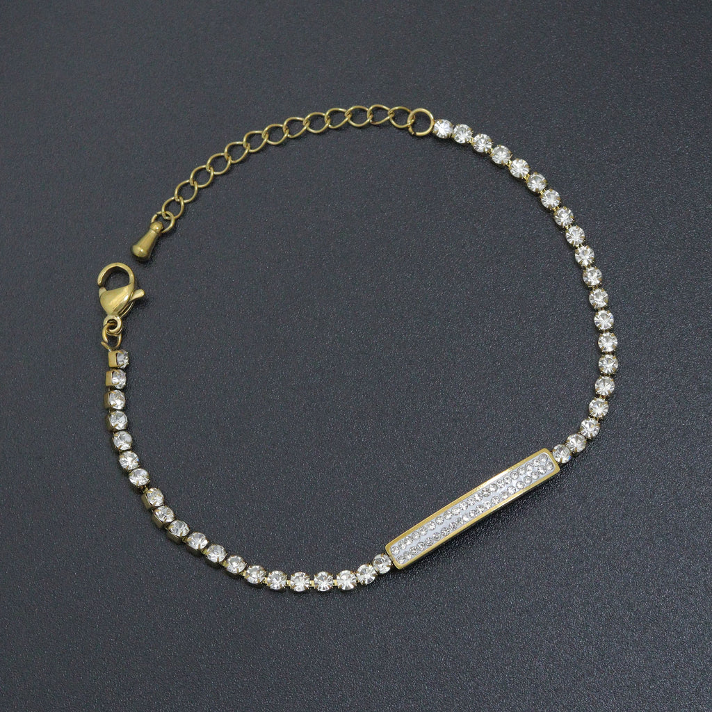 Tennis Chain Gold Bar Chain Adjustable Bracelet, Sku#BXG23