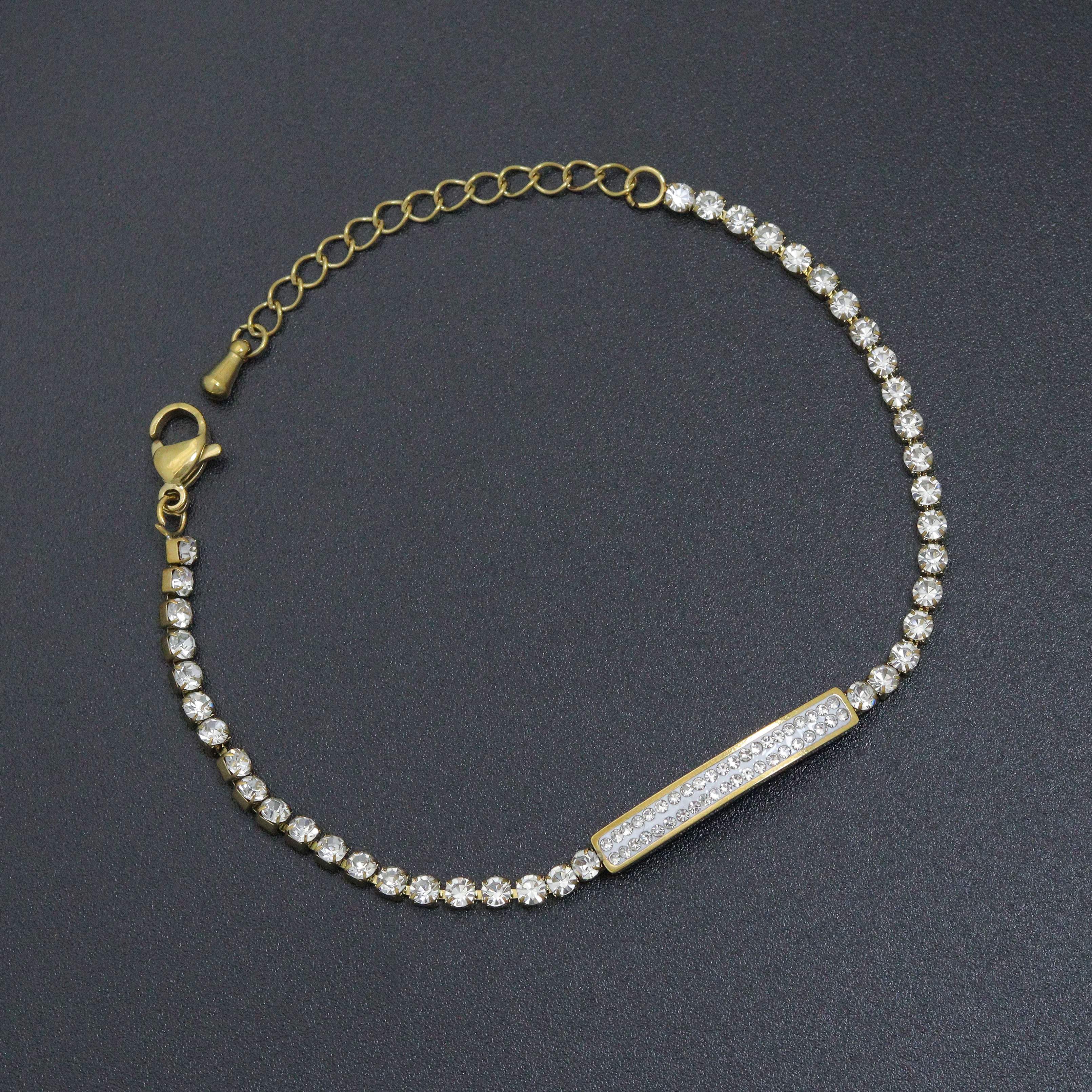 Tennis Chain Gold Bar Chain Adjustable Bracelet, Sku#BXG23