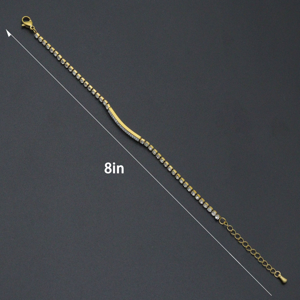 Tennis Chain Gold Bar Chain Adjustable Bracelet, Sku#BXG23
