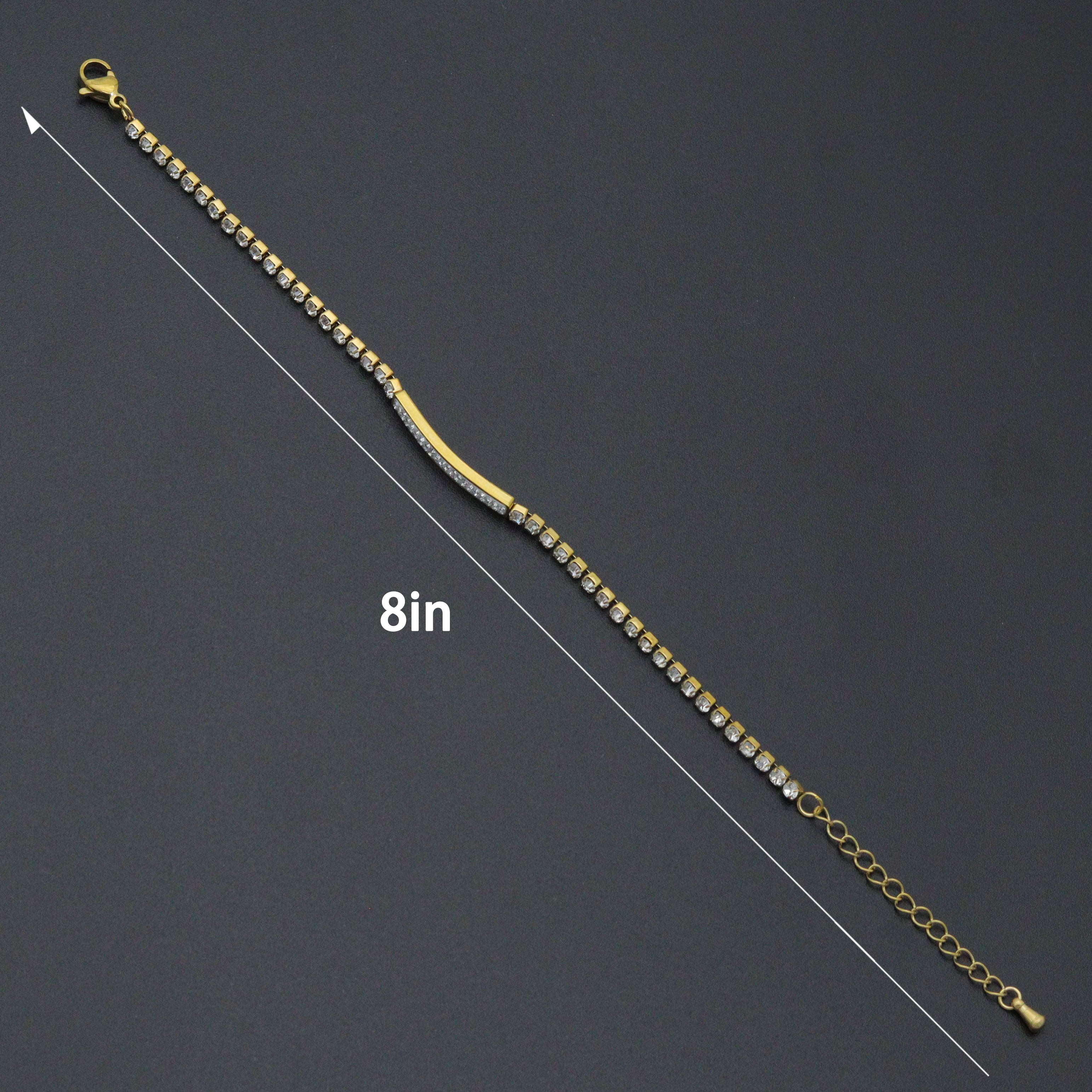 Tennis Chain Gold Bar Chain Adjustable Bracelet, Sku#BXG23