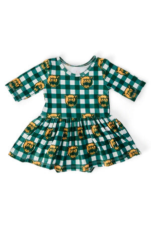 Grenouillère à manches 3/4 Baylor Plaid Bear avec jupe froncée