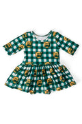 Grenouillère à manches 3/4 Baylor Plaid Bear avec jupe froncée