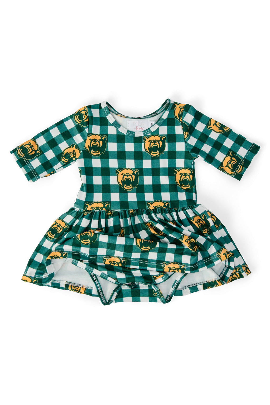 Grenouillère à manches 3/4 Baylor Plaid Bear avec jupe froncée
